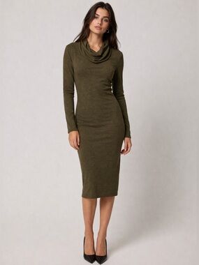 RW&CO Olive Green Cowl Neck Sweater Dress